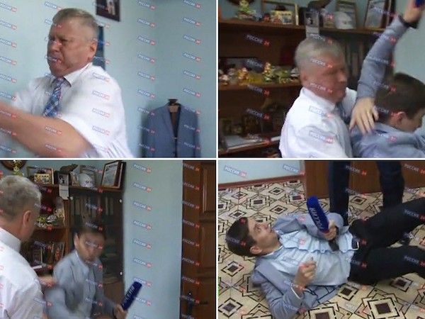 Bị hỏi khó, quan chức Nga quật ngã phóng viên trên sóng truyền hình