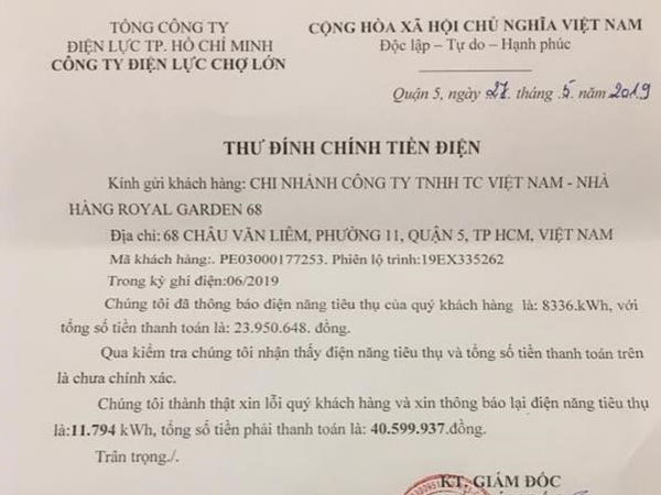Hóa đơn tiền điện tăng từ 24 triệu lên 40 triệu vì 'ghi sai chỉ số'