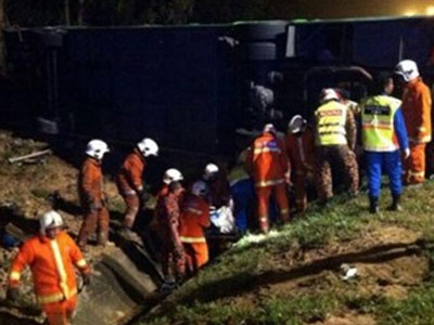 Malaysia: Xe buýt tụt rãnh, 8 người thiệt mạng