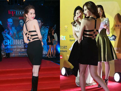 Ngọc Trinh mặc váy đụng hàng Hyuna trên thảm đỏ Vietnam's Next Top Model