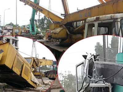 Tài xế đạp cửa thoát chết trong gang tấc khi cần cẩu đứt cáp