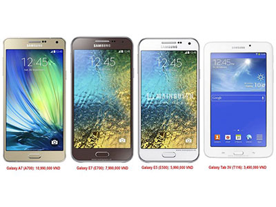 Samsung Galaxy A7, E7 và E5 sắp bán ở Việt Nam giá từ 5,9 triệu