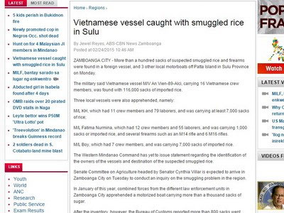 Philippines bắt tàu Việt Nam vì nghi buôn lậu gạo
