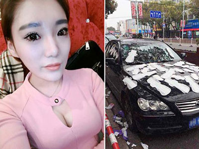 Thiếu nữ dán đầy băng vệ sinh lên xe bạn trai