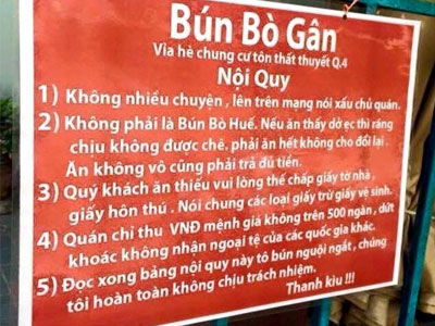 Bảng nội quy hài của quán ăn bị tạm giữ vì nội dung lạ