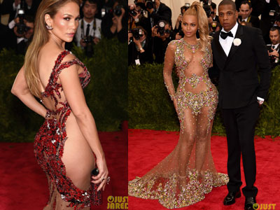 Beyonce, J.Lo gần như nude trên thảm đỏ Met Gala