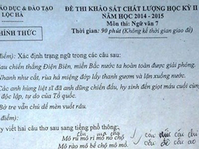 Đề thi “dịch” tiếng Hà Tĩnh sang… tiếng phổ thông