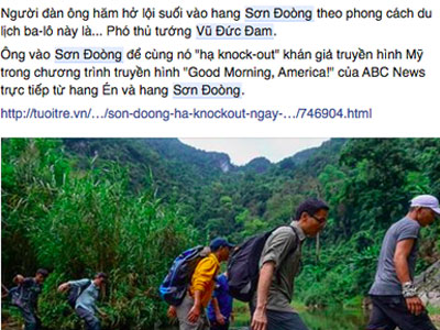 Giới trẻ ngưỡng mộ hình ảnh Phó thủ tướng Vũ Đức Đam trong clip Sơn Đoòng