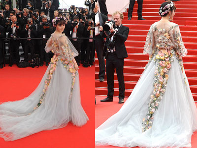 Phạm Băng Băng diện váy hoa lông vũ ở Cannes