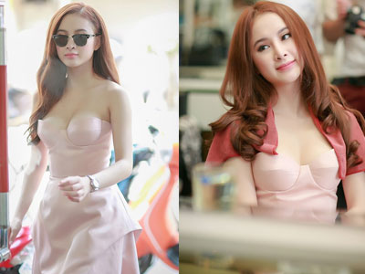 Angela Phương Trinh nổi bật khi nhuộm tóc đỏ tại Hà Nội