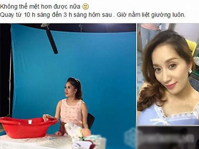 Khánh Thi bụng bầu "vượt mặt" vẫn làm việc xuyên đêm