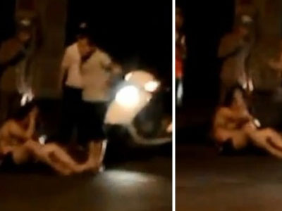 Chồng đá liên tiếp vào mặt vợ gây náo loạn trên đường Minh Khai