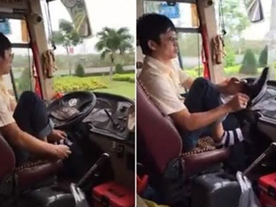 Cảnh sát truy tìm tài xế xe khách buông vô lăng để đi giày