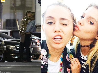 Miley Cyrus công khai hôn môi người tình đồng giới đắm đuối