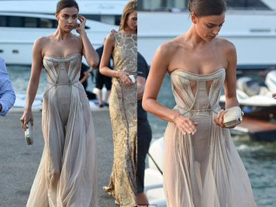 Irina Shayk chèn ép ngực quá đà, ủ rũ dự tiệc tối