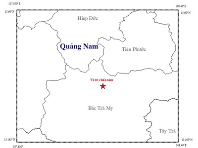 Động đất 2,6 độ richter ở Bắc Trà My
