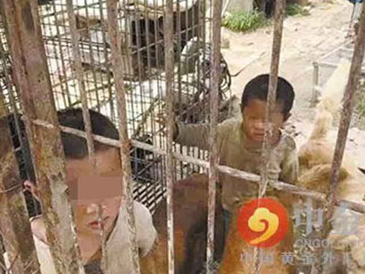 Trung Quốc: 2 anh em bị nhốt trong cũi, sống chung với đàn chó
