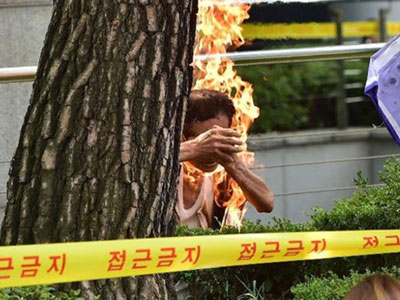Biểu tình trước sứ quán Nhật Bản, một người Hàn tự thiêu