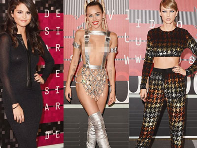 Miley Cyrus mặc như không mặc, lấn át Taylor và Selena trên "thảm đỏ" VMAs 2015