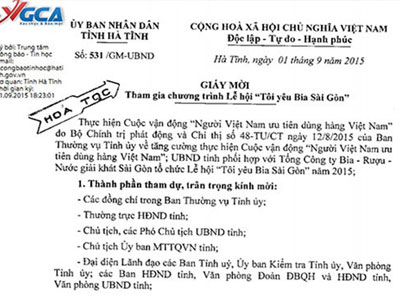 Công văn hỏa tốc yêu cầu lãnh đạo dự hội... bia