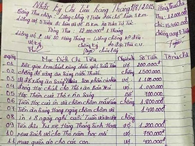 Nhật ký chi tiêu của "1 gia đình thu nhập 12 triệu đồng/tháng" gây tranh cãi
