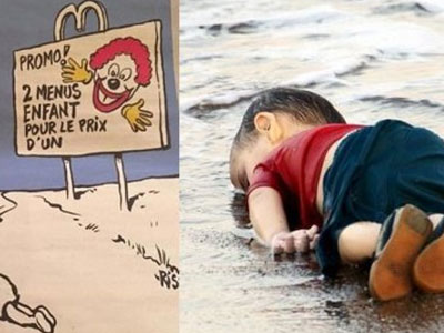 Charlie Hebdo lại gây bão về tranh biếm họa em bé di cư