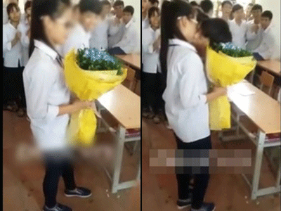 Clip: Ngày 20/10, học sinh tặng hoa và... hôn nhau ngay trong lớp