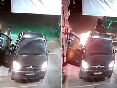 Clip: Ôtô bốc cháy tại trạm xăng vì tài xế quên tắt máy