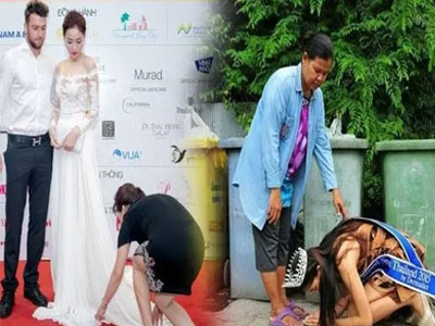 Hoa hậu lạy mẹ và Hoa hậu "cậy" mẹ