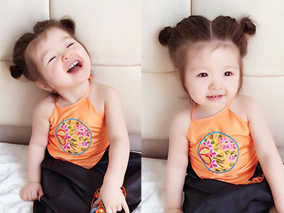 Con gái Elly Trần mặc áo yếm, cột tóc Natra gây "sốt"