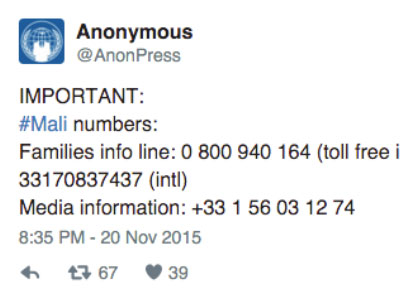 Anonymous đang dõi theo các con tin bị bắt cóc ở Mali