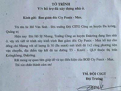 Đội trưởng CSGT xin doanh nghiệp vật tư để xây nhà cho sếp?