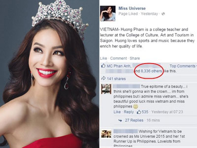 Hoa hậu Phạm Hương đang thắng thế trên trang chủ Miss Universe