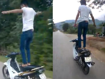 Truy tìm thanh niên liều mạng bỏ tay lái để xe máy tự chạy
