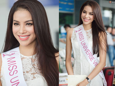 Ngất ngây nhan sắc Phạm Hương tại sân bay lên đường thi Hoa hậu Hoàn Vũ 2015