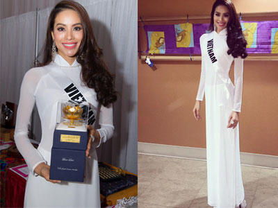 Phạm Hương mặc áo dài, đấu giá sen vàng tại Miss Universe