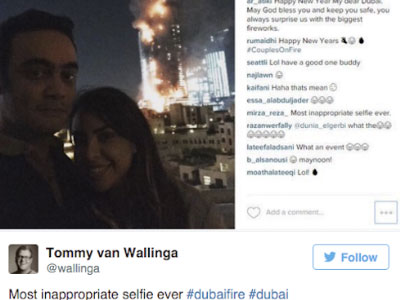 Đôi nam nữ "gây bão" vì selfie bên khách sạn Dubai bốc cháy