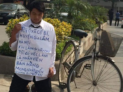 Hà Nội: Nam thanh niên cao to quỳ gối xin việc giữa đường