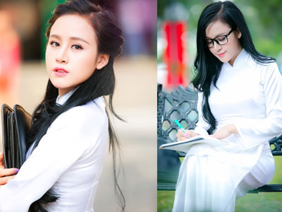 "Bà Tưng" hiền thục trong trang phục áo dài trắng nữ sinh