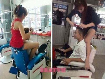 "Choáng váng" với nữ nhân viên cắt tóc mặc mát mẻ “trèo đầu cưỡi cổ” khách nam
