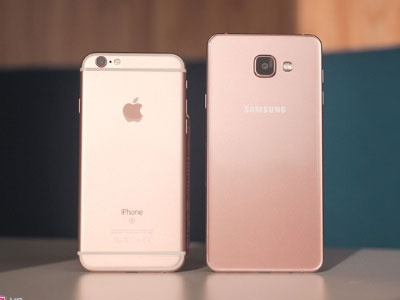 Galaxy A7 2016 so màu vàng hồng với iPhone 6S