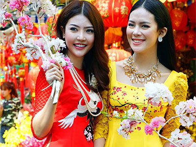 Dàn mẫu Việt xúng xính áo dài xuống phố xuân
