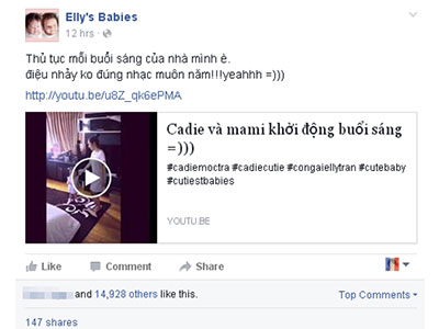 Elly Trần đăng video con gái cười tít mắt khi tập thể dục