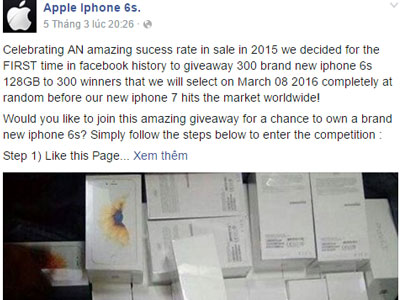 Facebook lại rộ chiêu lừa trúng xe tiền tỉ hay iPhone 6S