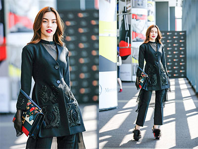 Hà Hồ diện cây đen đến ủng hộ Công Trí tại Tokyo Fashion Week