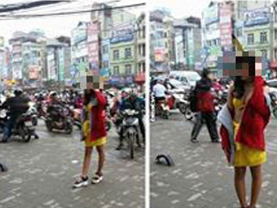 Phản cảm thiếu nữ mặc hở hang ngay trên phố Hà Nội