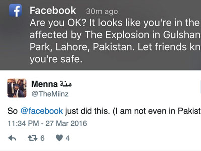 Facebook hỏi thăm nhầm người sau vụ đánh bom ở Pakistan