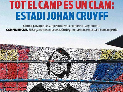 Barca có thể đổi tên sân Nou Camp để tri ân Johan Cruyff