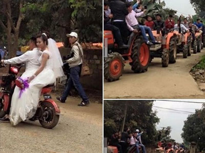 Màn rước dâu bằng 22 chiếc máy cày tại Nghệ An