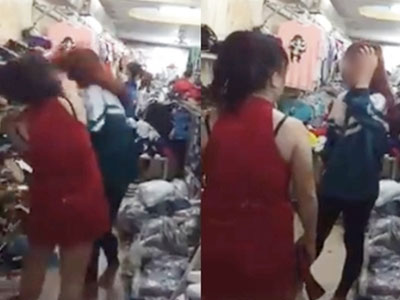 Cô gái mặc áo đồng phục bị bắt quả tang trộm giày ở shop